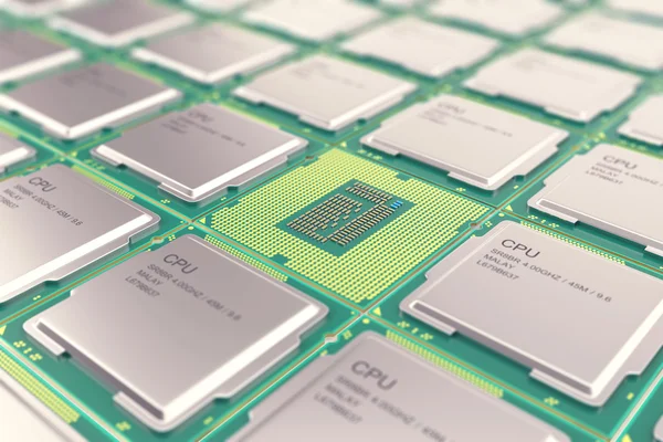 Procesadores de computadora central moderna CPU, visión de primer plano del concepto de la industria con profundidad de efecto de campo . —  Fotos de Stock