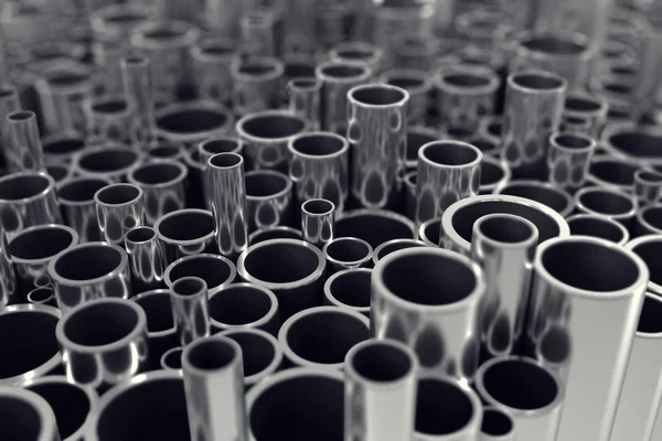 Pilha de tubos de aço com profundidade de efeito de campo. ilustração 3d — Fotografia de Stock