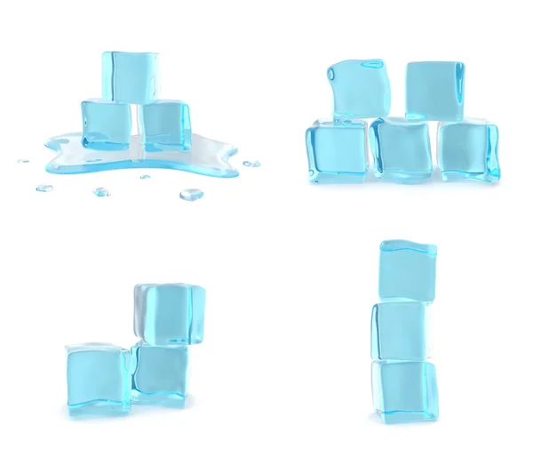 Establecer cubitos de hielo aislados sobre fondo blanco. ilustración 3d —  Fotos de Stock