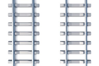 Demiryolu beyaz arka plan üzerinde yatay üstten görünüm. 3D çizim