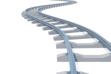 Kavisli, beyaz arka plan üzerinde izole tren yolu viraj. 3D çizim