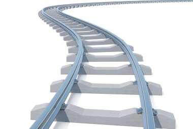 Kavisli, beyaz arka plan üzerinde izole tren yolu viraj. 3D çizim