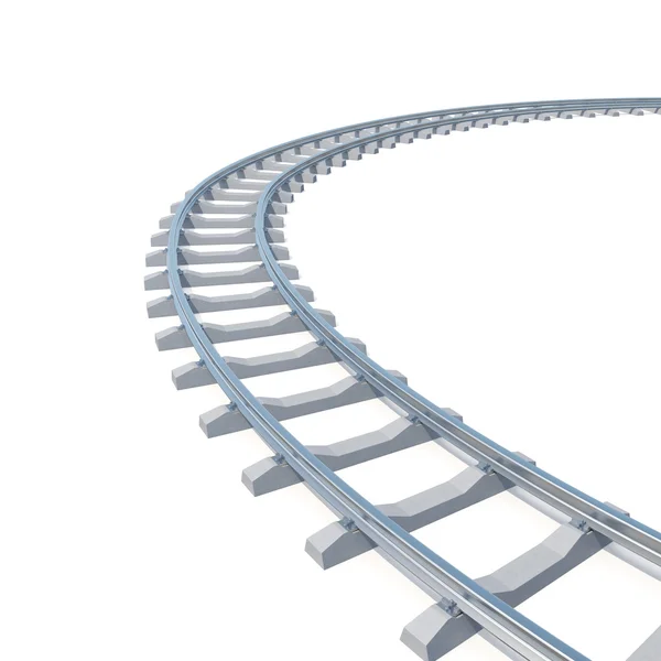 Curved, bend railroad track isolated on white background. 3d illustration — Stock Photo, Image