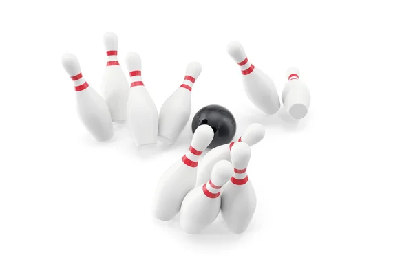 Boule de bowling et quilles isolées sur fond blanc. Illustration 3d — Photo