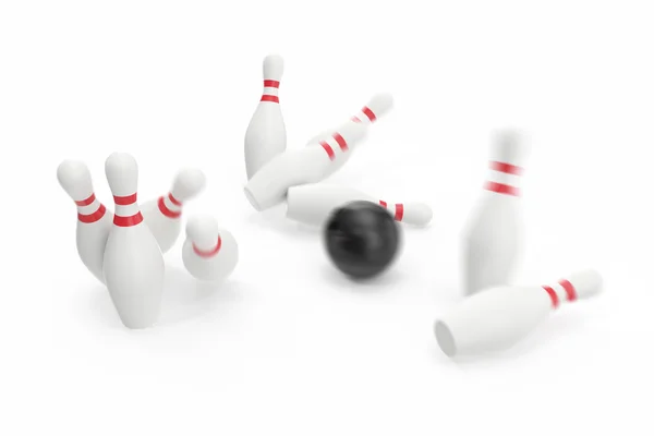 Boule de bowling et quilles isolées sur fond blanc. Illustration 3d — Photo