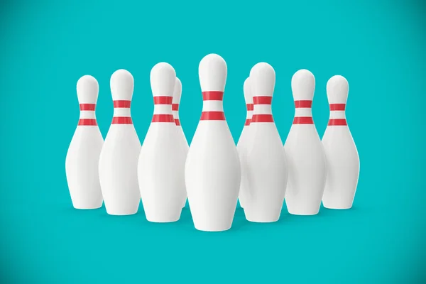 Bowling stift på turkos bakgrund. 3D illustration — Stockfoto