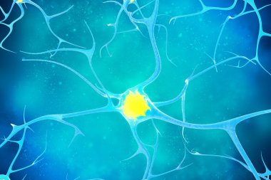 Nöron sarı çekirdeği ile. yüksek kaliteli 3D çizimi