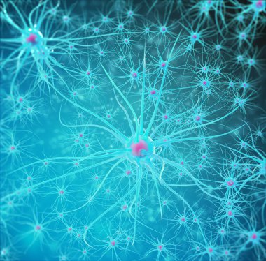 Neural ağ, beyin hücrelerini, sinir sistemi. 3D çizim