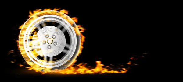 Red Burning wheel on black bacgkround. 3d illustration — Stock Photo, Image