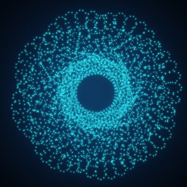 Noktalarından oluşan şekil. 3D çizim, teknoloji stili.