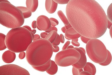 Kırmızı kan hücreleri üzerinde beyaz izole. 3D çizim