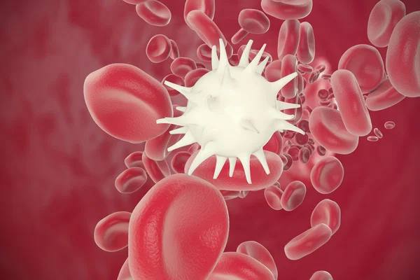 Kırmızı ve beyaz kan hücreleri kan damarlarının taşıma. 3D çizim — Stok fotoğraf