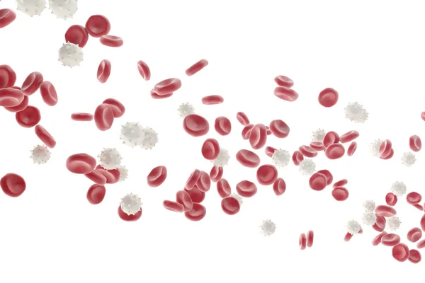 Hemácias vermelhas e brancas isoladas em fundo branco. Conceito médico. ilustração 3d — Fotografia de Stock