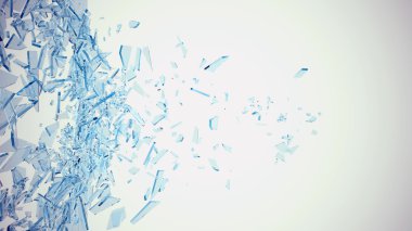 Abstract broken blue glass into pieces isolated on white background. 3d illustration clipart