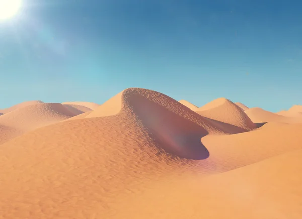 Иллюстрация песчаных дюн в пустыне. В очень жаркий солнечный день. 3d иллюстрация — стоковое фото