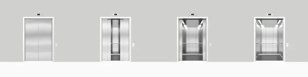 设置打开和关闭的铬金属办公大楼电梯门现实 3d 图. — 图库照片