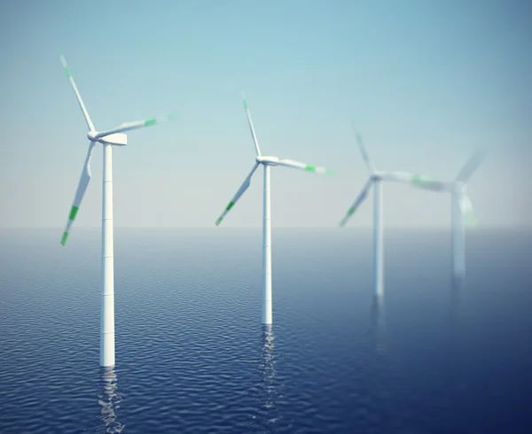 Wind turbines in the ocean. 3d illustration high resolution — Stock Photo, Image