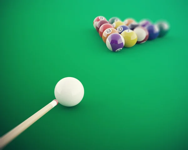 Balles de billard avant de frapper sur une table de billard vert. Illustration 3D haute résolution — Photo