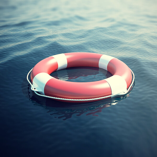 Lifebuoy in the sea, the ocean. 3d illustration