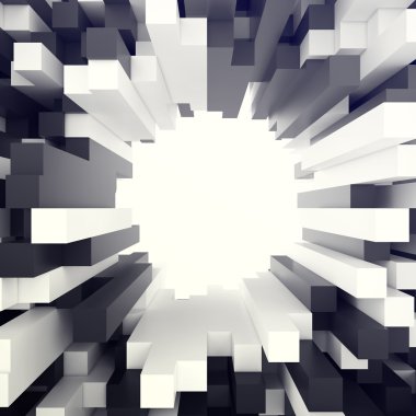 Kübik beyaz ve siyah arka plan delik Merkezi. 3D çizim