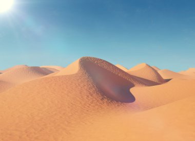 Çölde kum tepeleri Illustration. Çok sıcak güneşli bir günde.