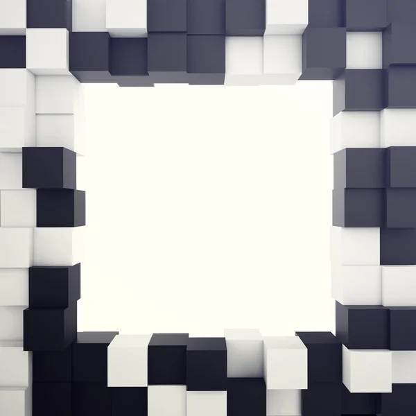 Κυβικής λευκό και μαύρο φόντο με τρύπα στο κέντρο. 3D απεικόνιση — Φωτογραφία Αρχείου