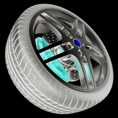 Araba tekerlek balck arka plan fotoğraf olumsuz etkisi ile izole. 3D çizim