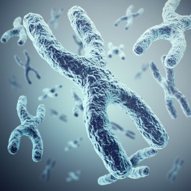 İnsan biyolojisi sağlık sembol gen terapisi veya Mikrobiyoloji genetik araştırma için bir kavram olarak X-chromosomes. 3D çizim