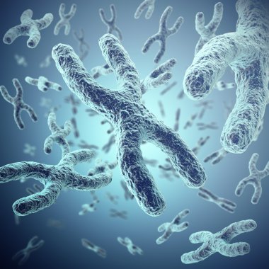 Kromozom bilimsel kavram, gen tedavisi alan etkili derinliği ile tıbbi simgesi. 3D çizim
