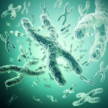 Kromozom odak etkisi, gen terapisi veya Mikrobiyoloji genetik araştırma insan tıbbi simgesi ile. 3D çizim