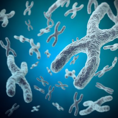 İnsan biyolojisi sağlık sembol gen terapisi veya Mikrobiyoloji genetik araştırma için bir kavram olarak X-chromosomes. 3D çizim