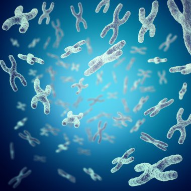İnsan biyolojisi sağlık sembol gen terapisi veya Mikrobiyoloji genetik araştırma için bir kavram olarak X-chromosomes. 3D çizim
