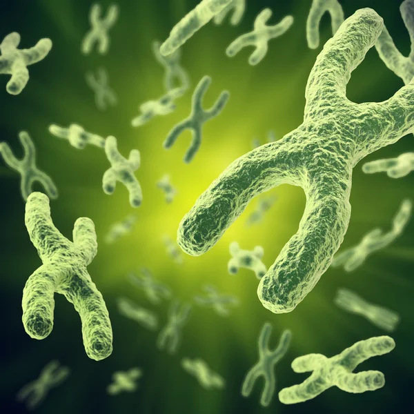 Chromosoom met focus effect, menselijke medische symbool voor gen-therapie of microbiologie genetica onderzoek. 3D illustratie — Stockfoto