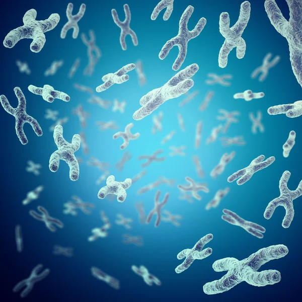 Los cromosomas X como concepto para la biología humana símbolo médico terapia génica o investigación genética microbiológica. ilustración 3d — Foto de Stock