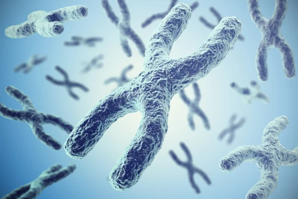 Chromosomes sur fond bleu, concept scientifique illustration 3D — Photo