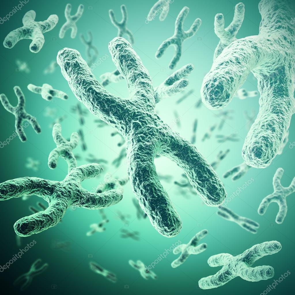 Chromosom mit Fokuseffekt, humanmedizinisches Symbol für Gentherapie