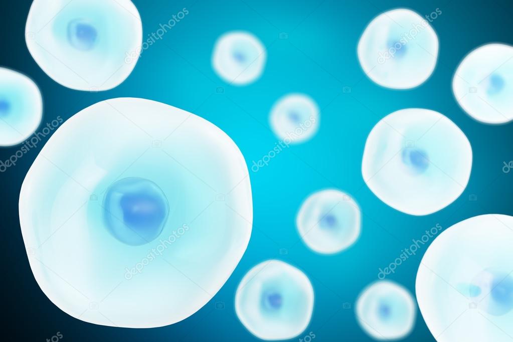 Human cell or animal  on blue background. Life and biology, medicine scientific concept with focus effect. 3d illustration