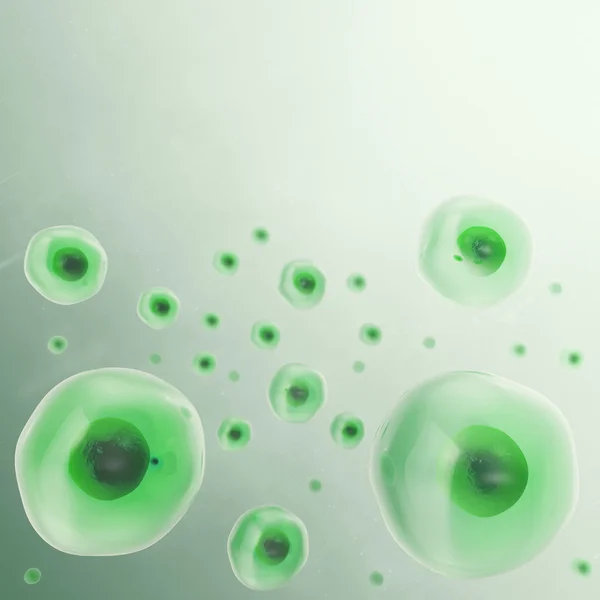 Grön cellbakgrund. Liv och biologi, medicin vetenskapligt, molekylär forskning. 3D-illustration. — Stockfoto