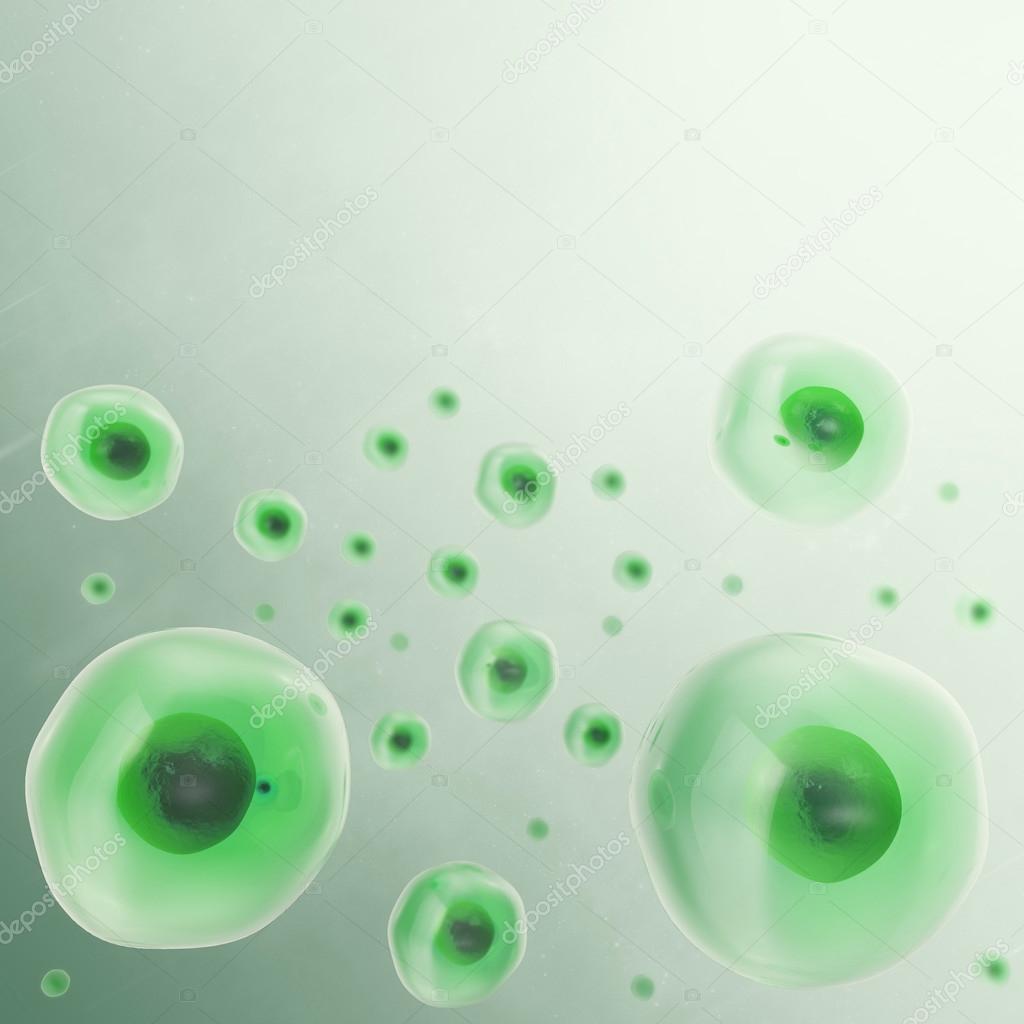 Green cell background. Life and biology, medicine scientific, molecular research. 3d illustration.