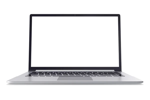 Modern metal office laptop or silver business notebook with blank screen isolated on white background. 3d illustration. — Stock Photo, Image