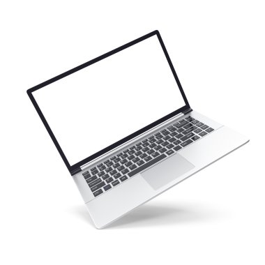 Laptop beyaz arkaplanda izole edildi. 3d illüstrasyon