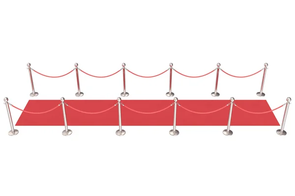 Silver stanchions and a red velvet carpet. 3d illustration — Stock Photo, Image