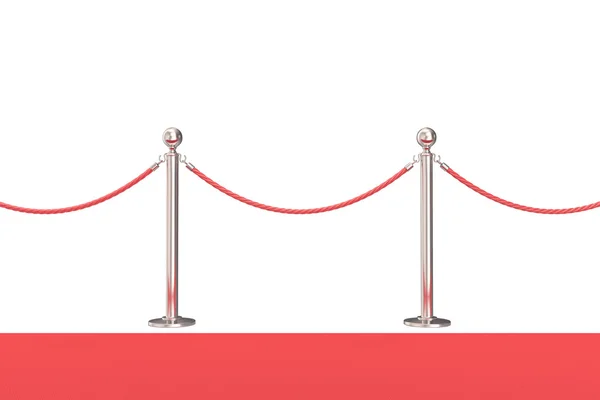 Barreira de prata com corda vermelha. ilustração 3d isolado no branco — Fotografia de Stock