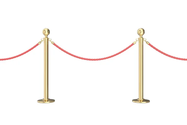 Gold barrier with red rope. 3d illustration isolated on white — Stock Photo, Image