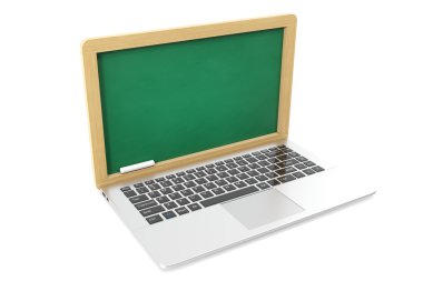 E-öğrenme kavramı, dizüstü bilgisayar beyaz izole. 3d illüstrasyon