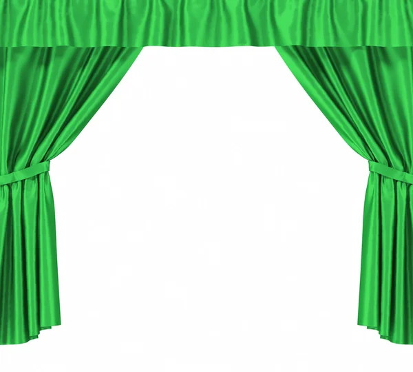 Groene zijden gordijnen met ribbelst geïsoleerd op witte achtergrond. 3D illustratie hoge resolutie — Stockfoto