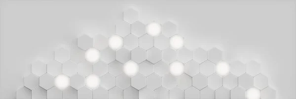 Resumen Fondo blanco geométrico hexagonal abstracto. Patrón de polígono de superficie con hexágonos brillantes, panal hexagonal. Hexagones autoluminosos blancos abstractos, Ilustración 3D — Foto de Stock