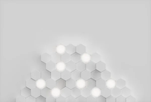 Abstrato Fundo branco fundo geométrico hexagonal abstrato. Padrão de polígono de superfície com hexágonos brilhantes, favo de mel hexagonal. hexágonos auto-luminosos brancos abstratos, ilustração 3D — Fotografia de Stock