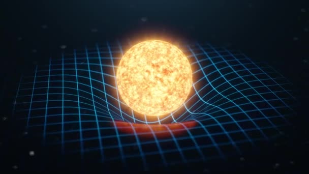 Gravity Sun bends space around it, distorted spacetime Concept gravity deforms space time grid around universe. Spacetime curvature. 4K 3D Animation — Stock Video