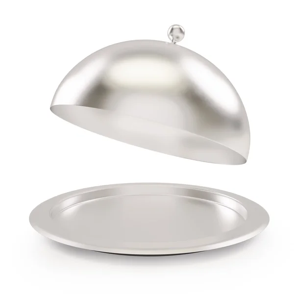 Open empty silver tray — Stock Photo, Image